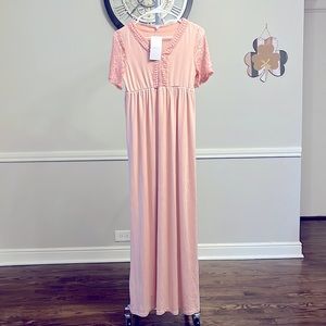 Women’s Pink Long Maternity Dress (New, Size Small)